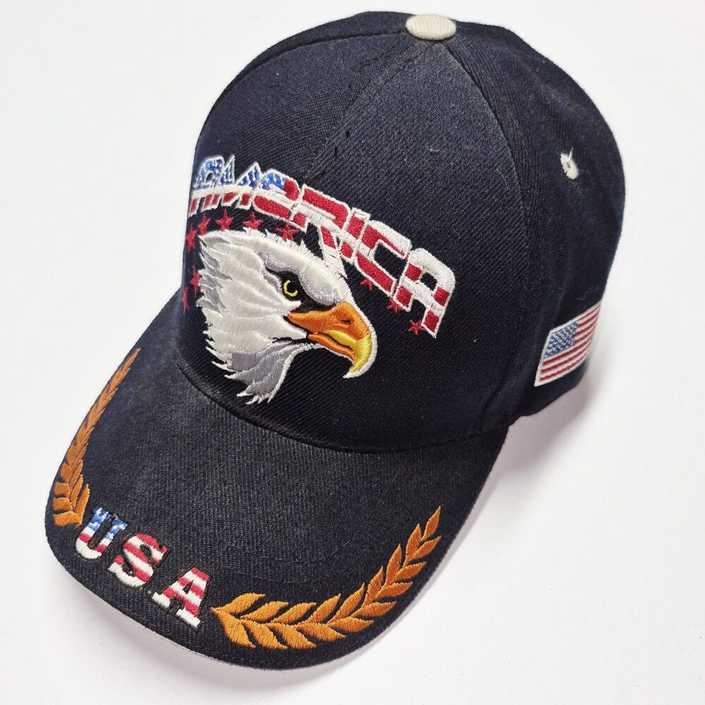​Vtg 90s America USA Eagle Hat Baseball Cap Embroidered Patriotic Graphic Sams